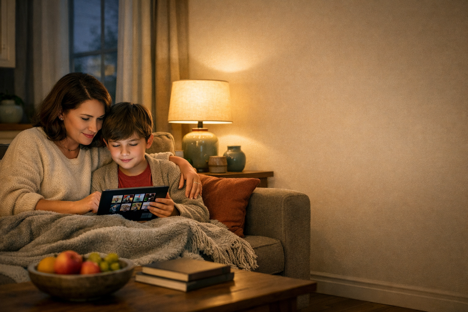 Ebeveyn ve cocuk birlikte film secimi yapiyor